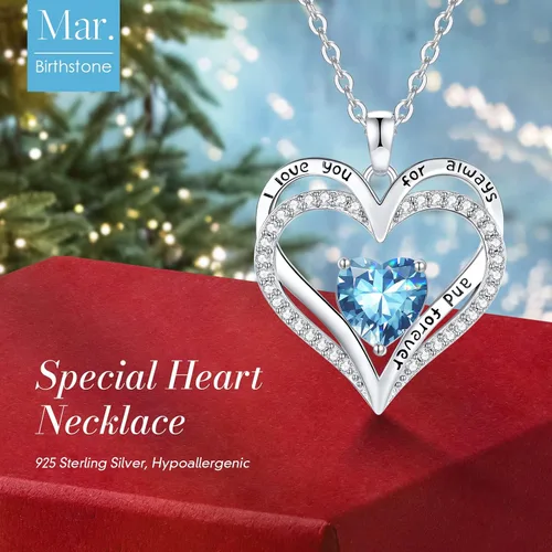 Miniatura 34 de CDE Collares de piedra natal para mujer, plata de ley 925, collar con colgante de corazón para siempre, Navidad, cumpleaños, aniversario, día de San