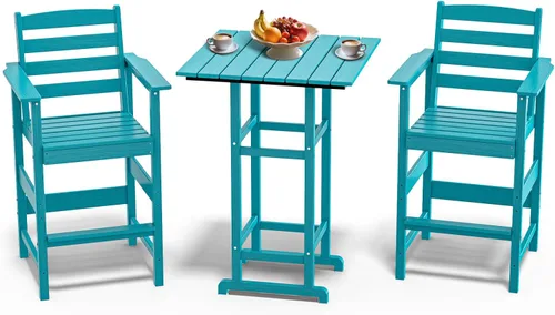 Miniatura 26 de nevilywood Adirondack - Juego de 5 sillas altas de bar, juego de 4 sillas de bar Adirondack con mesa, muebles de patio de polietileno de alta Teca