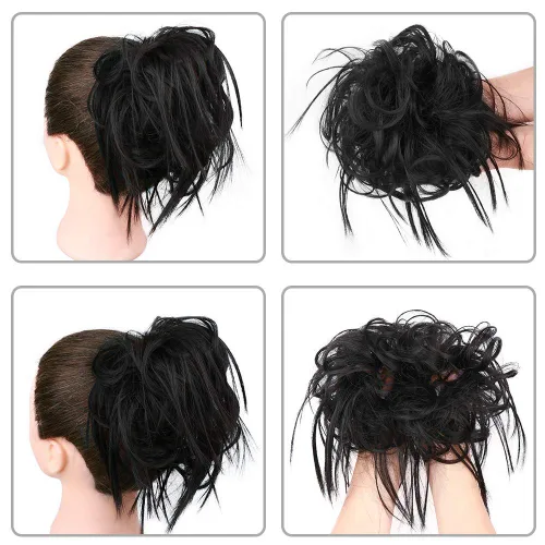 Miniatura 9 de HMD - Extensiones de cabello tipo chongo alborotado con rodelo despeinado, banda elástica de goma, extensiones de cabello sintético para mujer