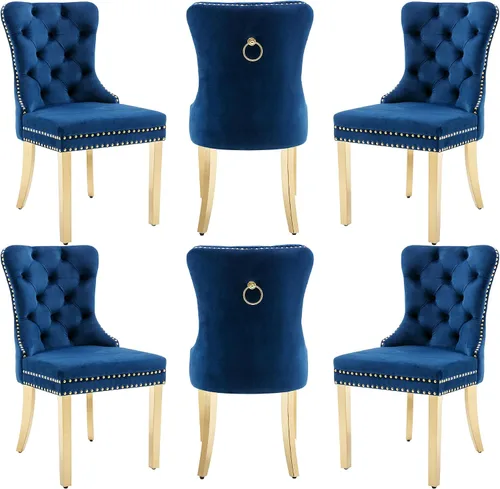 Miniatura 31 de Sillas de Comedor de Terciopelo Juego de 4, Colección Nikki Sillas de Comedor con Patas de Acero Inoxidable Plateado y Anilla, Silla Lateral de Lujo