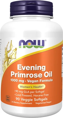 NOW Foods Suplementos, Aceite de onagra 1000 mg, prensado en frío, sin hexano, fórmula vegana, 90 cápsulas blandas vegetales