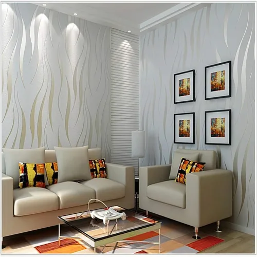 QIHANG 3D estereoscópico simple rayado hoja de hierba gruesa flocado papel pintado color gris plata 1.7 ft* 32.8 ft = 5.3 SQM Plateado/ gris
