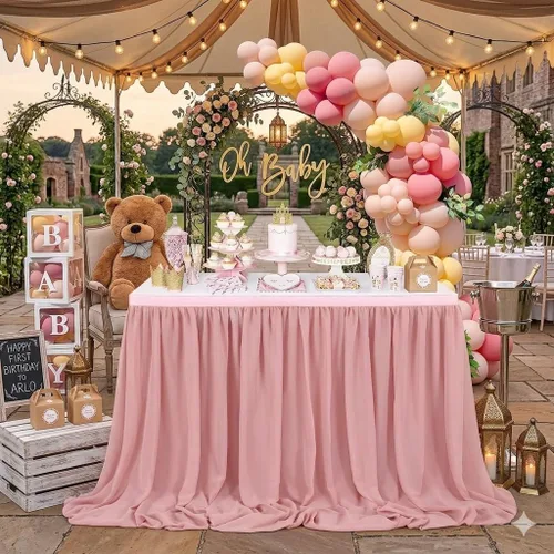 Miniatura 12 de QueenDream Falda de mesa de gasa azul bebé de 6 pies para mesa rectangular, mantel transparente para baby shower, boda, cumpleaños, fiesta temática