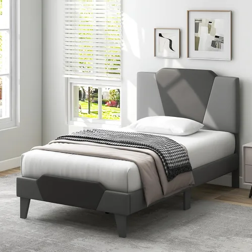 Miniatura 9 de Giantex Base de cama tapizada de terciopelo individual con cabecero, cama de plataforma moderna con listones de madera fuertes y estribo de 2