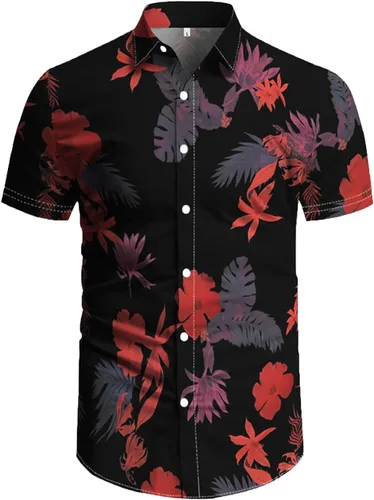Miniatura 10 de RPOVIG Conjunto de playa a juego con camisas y pantalones cortos para hombre, ropa floral hawaiana para festival, conjuntos de 2 piezas con sombrero