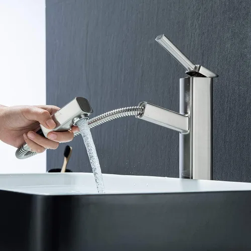 Miniatura 9 de KAIYING Grifo de Fregadero de Recipiente Extraíble para Baño, Grifo de Lavabo de un Solo Orificio con Rociador Extraíble, Grifo Mezclador de Una