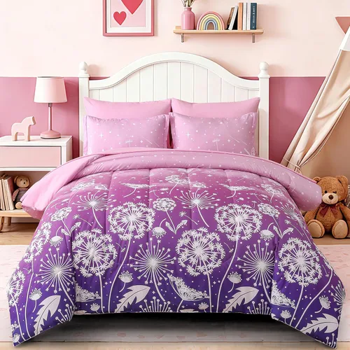 Miniatura 18 de Dinjoy Juego de edredón para niñas, tamaño individual, colorido, azul, rosa, morado, arcoíris, juego de ropa de cama de 6 piezas en una bolsa