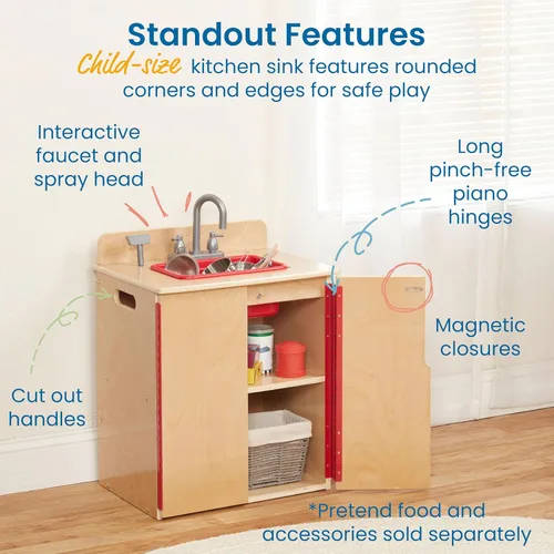 Miniatura 4 de ECR4Kids Fregadero de Cocina de Juguete, Juego de Madera, Natural