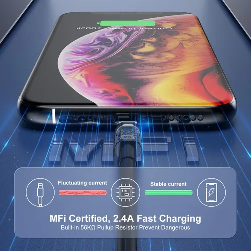 Miniatura 3 de Paquete de 3 cargadores de Apple para iPhone 12 y 11 de 10 pies, [certificado Apple MFi], cable de carga Lightning a USB de 10 pies, cable de carga