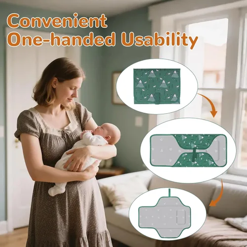 Miniatura 5 de Cambiador de pañales portátil, impermeable, cambiador de bebé plegable, regalo esencial para recién nacidos (verde-conejo)