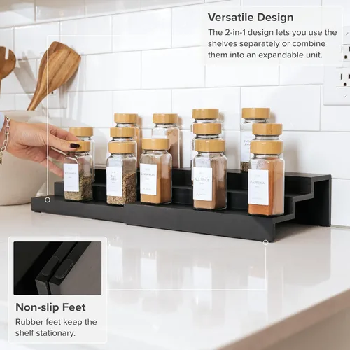 Miniatura 5 de KitchenEdge Organizador de especias expandible para gabinete, estante de 3 niveles para organización de especias (11 a 22 pulgadas), se adapta a 36