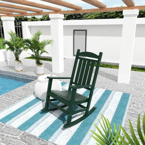 Miniatura 39 de WO Home Furniture Silla Mecedora de Patio al Aire Libre Tradicional HDPE Resistente a los Rayos UV (Negro)