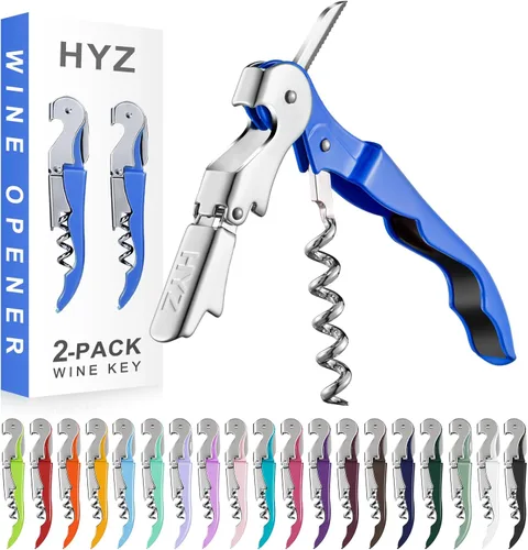 Miniatura 11 de HYZ Paquete de 2 sacacorchos para camarero, llave de vino profesional para servidores, camarero con cortador de lámina, abridor manual de botellas