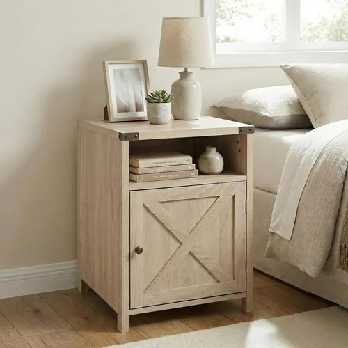 Rainbow Sophia Mesita de noche, mesita de noche de granja con gabinete y estantes, 18 x 18 x 24 pulgadas, roble blanco