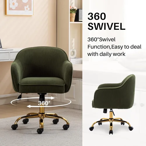 Miniatura 4 de Silla de Escritorio para Oficina en Casa con Brazos Ruedas Doradas Silla de Computadora Rodante Tapizada en Terciopelo Moderno de Respaldo Medio