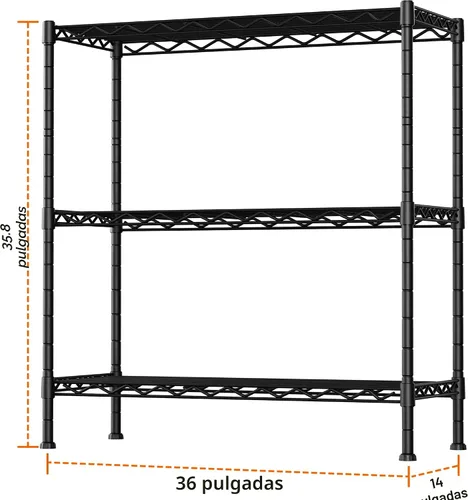 Miniatura 3 de Soywey Estantes de Almacenamiento Ajustables de Servicio Pesado de 3 Estantes, 36" An x 14" Pr x 35.8" Al, Organizador de Rejilla Metálica