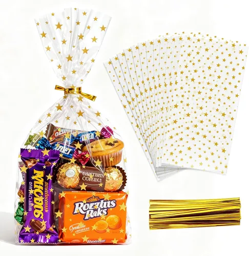 Miniatura 20 de Bolsas de celofán iridiscentes de 5 x 7 pulgadas con lazos giratorios, bolsas de golosinas para galletas, chocolates y palomitas de maíz