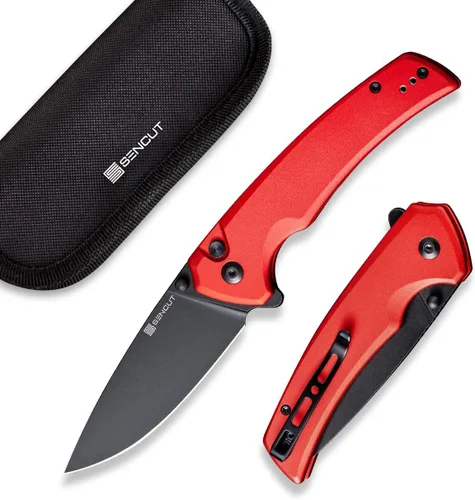 Miniatura 8 de Navaja de bolsillo con botón de bloqueo de Sencut para EDC, navaja plegable serena, muesca para el pulgar y abridor plegable, mango de aluminio