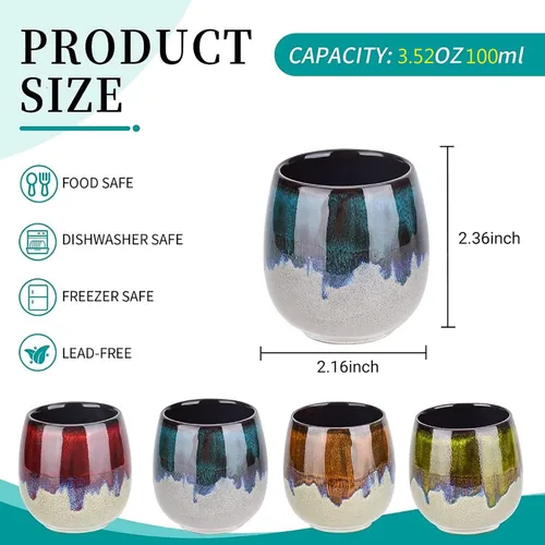 Miniatura 2 de Juego de 4 mini tazas de café expreso de cerámica de 3 onzas, tazas de café expreso, tazas de café de porcelana, tazas Demitasse, estilo moderno sin