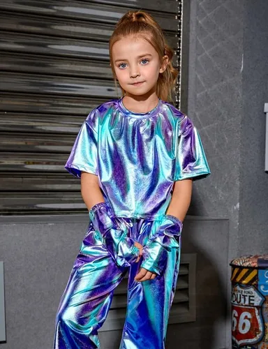 Miniatura 3 de Perfashion Camisas metálicas para niñas con mangas de brazo, top corto brillante para baile, raves, festivales, disfraces de 4 a 15 años
