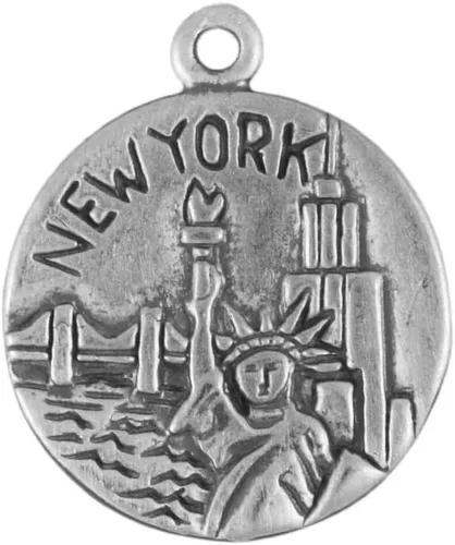 Charm de disco de viaje de doble cara de la ciudad de Nueva York Artículo #46583, Plata esterlina, No es una piedra preciosa