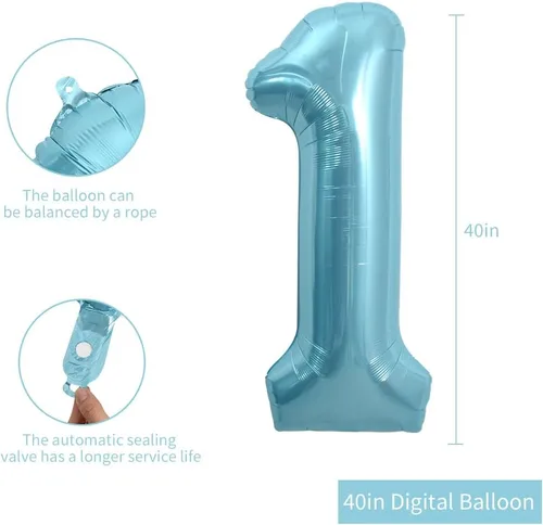 Miniatura 2 de TONIFUL Globos de helio de 40 pulgadas, color azul claro, números grandes, número 16, globos de helio de papel de aluminio azul, globos grandes