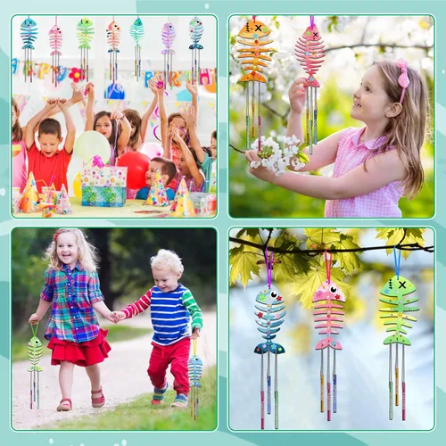 Miniatura 5 de Fennoral Paquete de 12 carillones de viento, manualidades de primavera para niños, artes y manualidades de madera para niñas y niños, haz tus Hueso