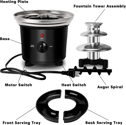 Miniatura 6 de Fuente de fondue de chocolate de 16 onzas, mini fuente de chocolate de 3 niveles con 6 tenedores de fondue y bandeja de extracción de frutas/frutos