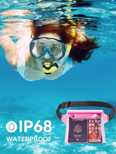 Miniatura 2 de HEETA Paquete de 2 bolsas impermeables con correa para la cintura, bolsa seca táctil con cinturón ajustable para teléfono, objetos de valor