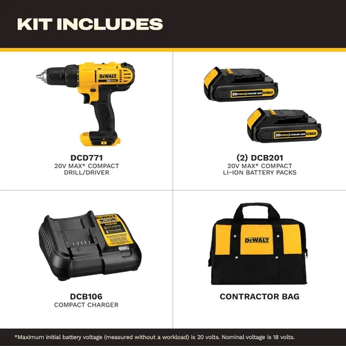 Miniatura 2 de DEWALT Juego de Taladro Atornillador Inalámbrico de 20V Max, 2 Velocidades, Motor de Alto Rendimiento, Incluye 2 Baterías de Iones de Litio XR