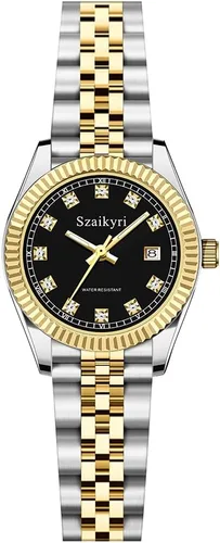 Szaikyri Reloj clásico para mujer con banda de acero inoxidable sólido, reloj de vestir para mujer, reloj con calendario