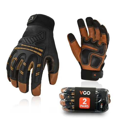 Vgo... guantes de trabajo resistentes para hombres, de cuero de cabra, repelentes al agua, guantes de aparejador, antivibración, compatibles con