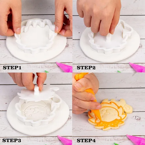 Miniatura 6 de Juego de 8 cortadores de galletas de animales con mango de sello 3D, diseño de selva para cocina, formas de pastel de ácido poliláctico