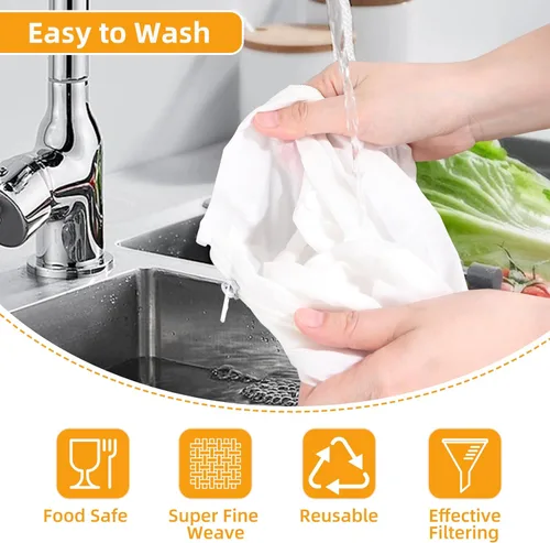 Miniatura 6 de 5 bolsas de colador de malla ultra fina de alta calidad con mango de acero inoxidable, bolsas reutilizables para leche de nuez, paños de queso