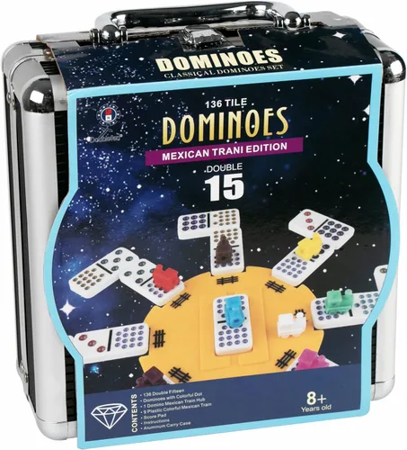 Juego de dominó para adulto, juego de dominó doble de 15 puntos de colores, juego de dominó con funda de aluminio, 136 azulejos (2-10 jugadores)