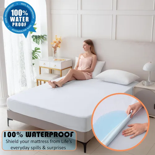 Miniatura 2 de Protector de colchón de rizo de algodón de alta calidad, 100% impermeable, ultrasuave y transpirable, funda de cama refrescante sin ruido, lavable a