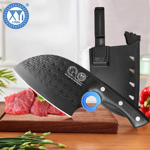 Miniatura 8 de XYJ Auténtico desde 1986, cuchillo de carnicero grande y resistente, cuchillo de chef serbio con estuche, cuchillo de cocina para vegetales