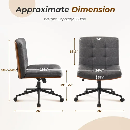 Miniatura 3 de Furnimart FSC Silla de Escritorio Ancha de Madera, Silla de Oficina Giratoria 360° Criss Cross con Ruedas, Cómodo Sentado con Piernas Cruzadas, Gris