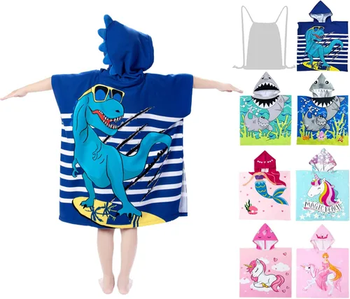 growell Toallas de playa con capucha para niños – Toalla de baño para niños pequeños niñas niños cubrebañadores de natación para edades de 4 a 10