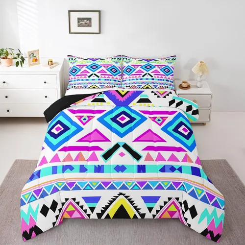 Miniatura 29 de Erosebridal - Juego de ropa de cama estilo tribal bohemio azteca, edredón con estampado étnico blanco y negro, bohemio, tamaño King, juego de Multi