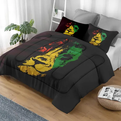 Miniatura 2 de Pamnest Juego de edredón tamaño individual, León amarillo africano, suave, 2 piezas de ropa de cama para niños y adultos, juego de edredón Rasta