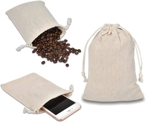 Miniatura 3 de calary Bolsa de regalo con cordón de lona doble, bolsa de algodón, bolsa de regalo, bolsa de muselina reutilizable para té, 5 x 7 pulgadas
