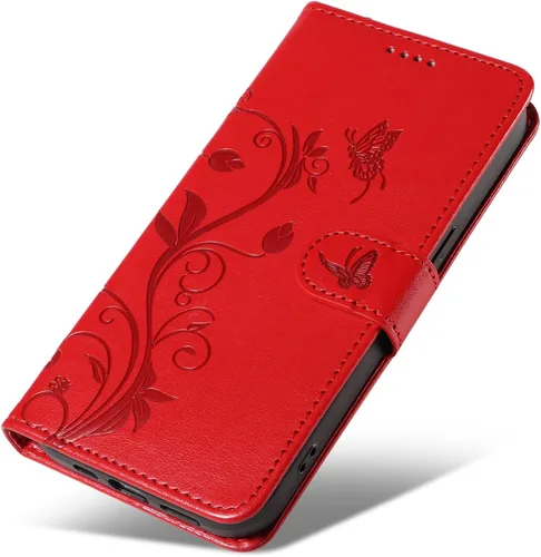 Miniatura 6 de Funda para Motorola Moto E22/E22i, piel sintética, con tarjetero y correa para la muñeca, a prueba de golpes, funda magnética para Motorola Moto Rojo