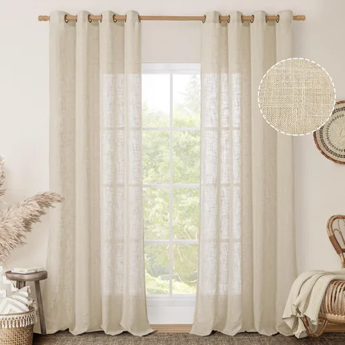 Miniatura 99 de LAMIT Cortinas de lino sintético para dormitorio, paneles filtrantes de luz, cortinas de lino con protección de privacidad con ojales para ventanas