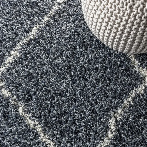 Miniatura 4 de JONATHAN Y Mercer Shag - Alfombra de felpa con borlas azul/crema, 8 x 10 pies, enrejado geométrico marroquí, fácil limpieza, para sala de estar