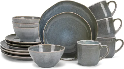 Miniatura 12 de Elanze Designs Reactive Glaze Farmhouse - Juego de vajilla rústica de cerámica bohemia de cerámica de 16 piezas, servicio para 4, color azul hielo