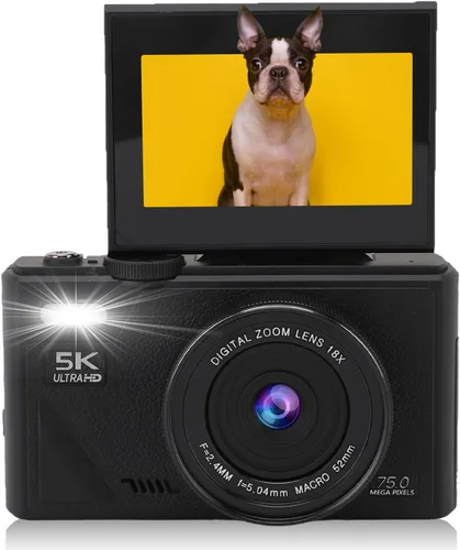 Cámara digital 5K para fotografía con 3 pantallas abatibles de 180°, cámara de vlogging de 75MP para, cámara compacta HD, zoom digital 18X, cámaras