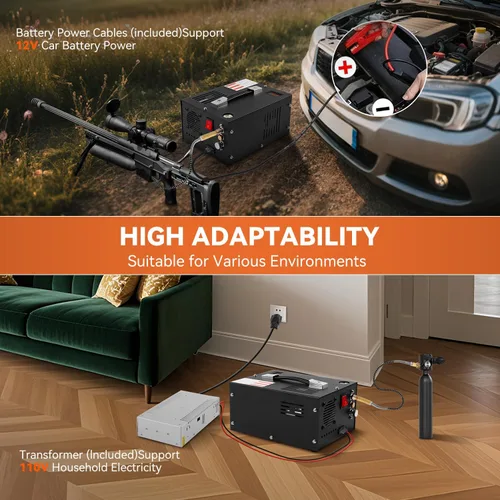 Miniatura 3 de Compresor de aire PCP de 350 W, 4500 Psi/30 Mpa, 12 V CC y 110 V CA, sin aceite/agua, válvula de seguridad de disco de ráfaga, ventilador