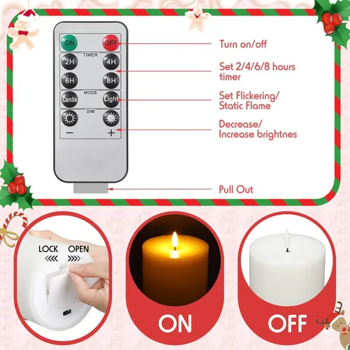 Miniatura 5 de Retisee 3 velas LED blancas grandes sin llama que funcionan con pilas con control remoto y temporizador, velas parpadeantes de cera real para Blanco