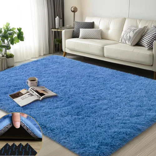 Miniatura 66 de Mugorn - Alfombra de 8 x 10 pies, alfombras grandes, esponjosas, suaves, peludas, antideslizantes, mullidas para interiores, color negro, 8 x 10 pies